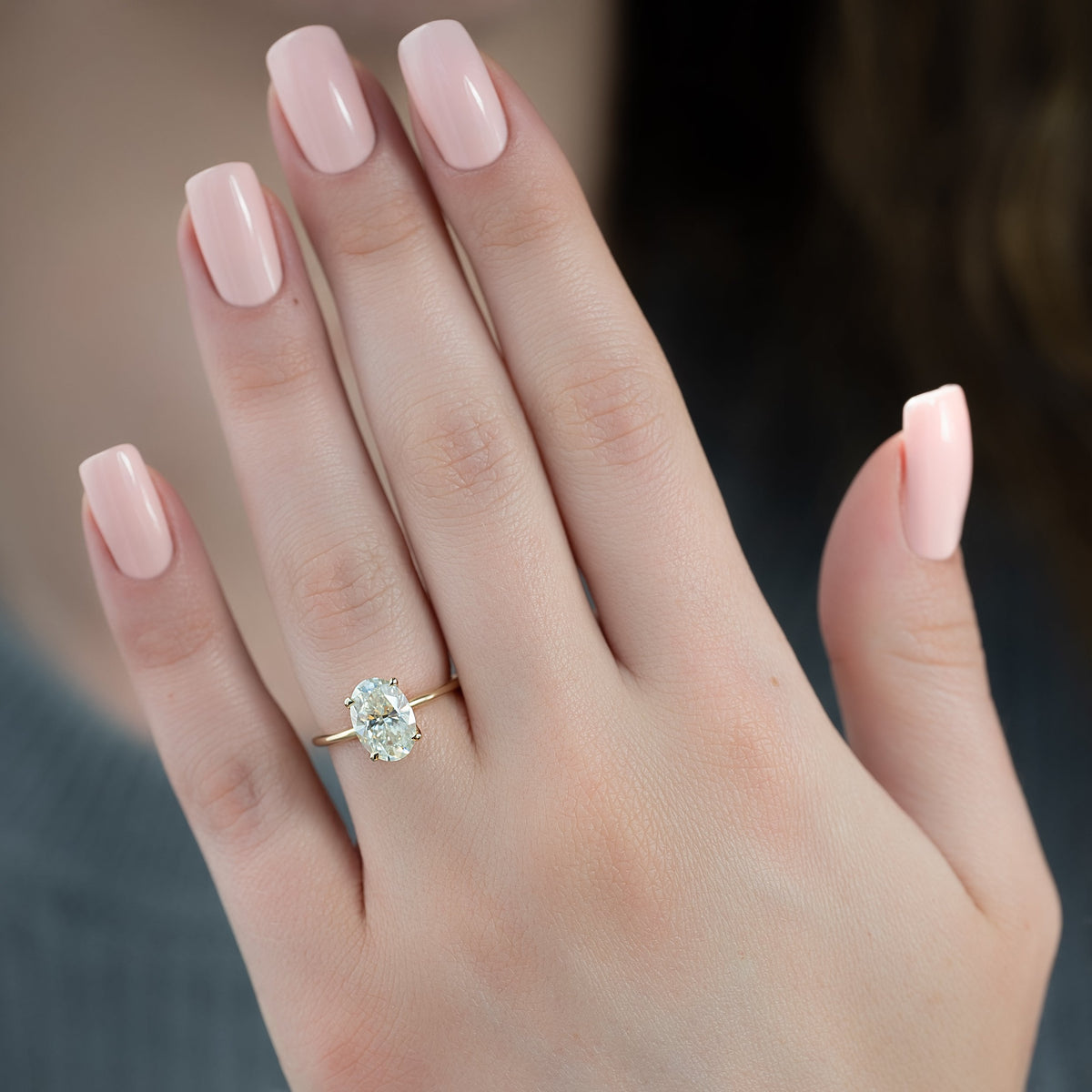 Oval cut CVD diamond solitaire engagement ring in platinum setting