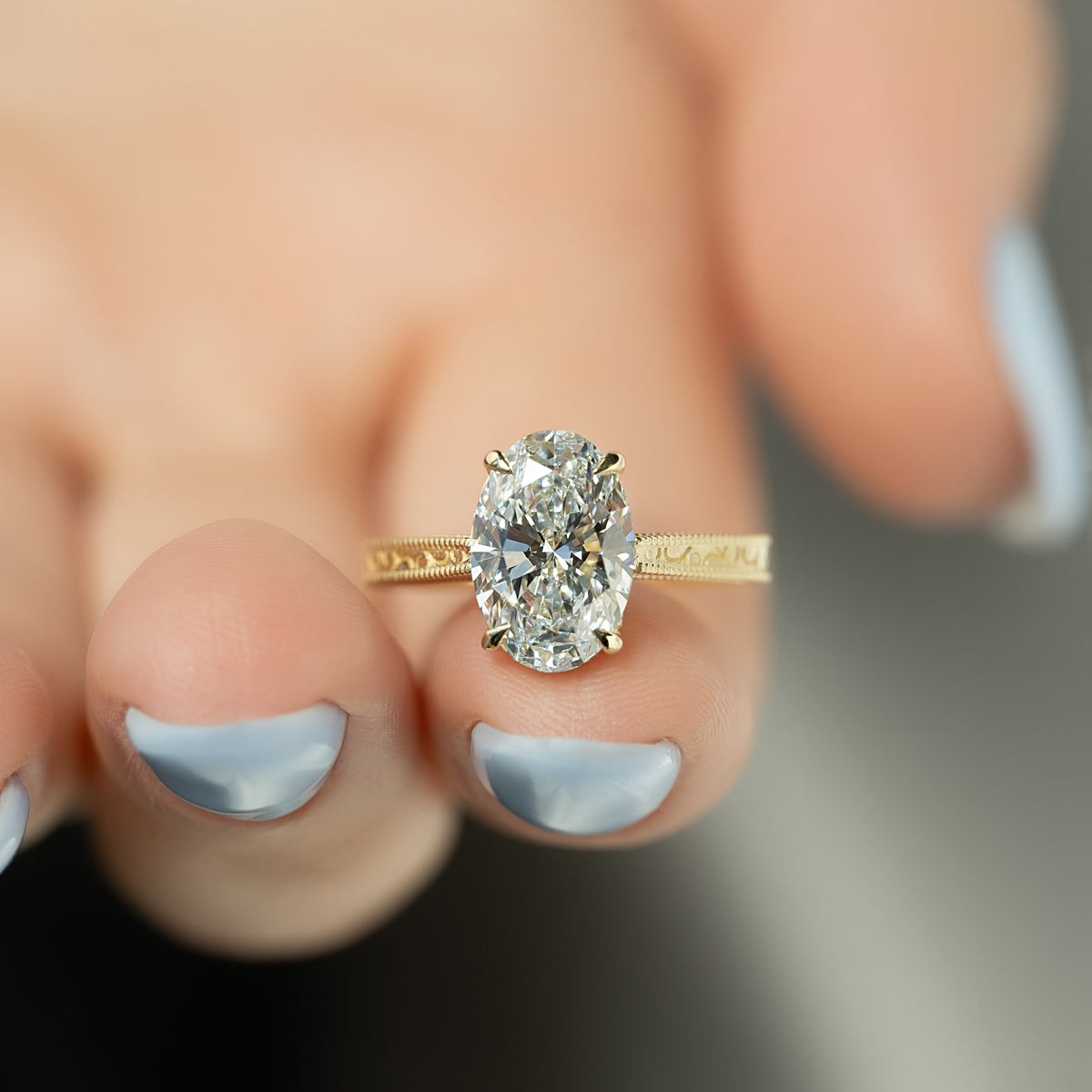 2.0  - 4.0 CT Oval Cut Lab Grown Diamond Vintage Engagement Ring