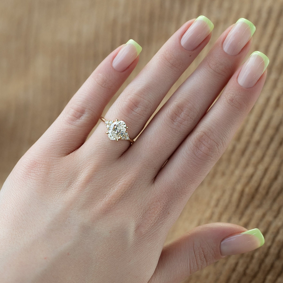 Oval cut moissanite cluster engagement ring in white gold setting, 2.0-4.0 CT