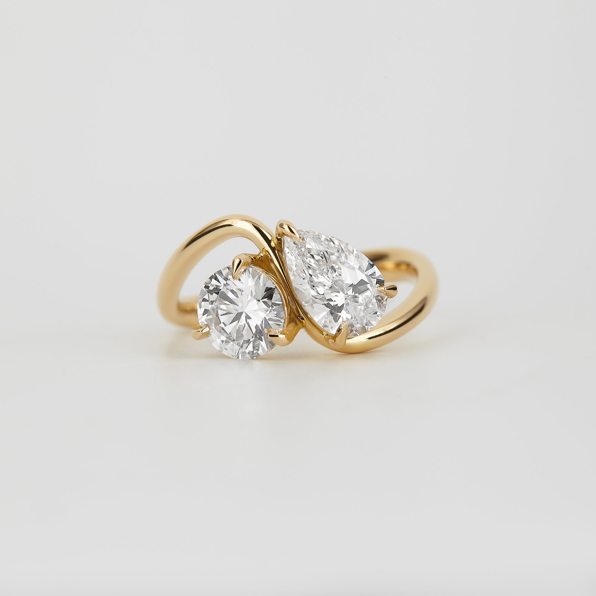 2.06 TCW Round & Pear Lab Grown Diamond Two Stone Engagement Ring