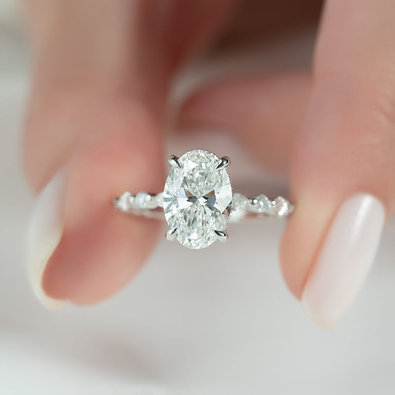 1.0 - 3.0 CT Oval Cut Lab Grown Diamond Hidden Halo & pave  Engagement Ring