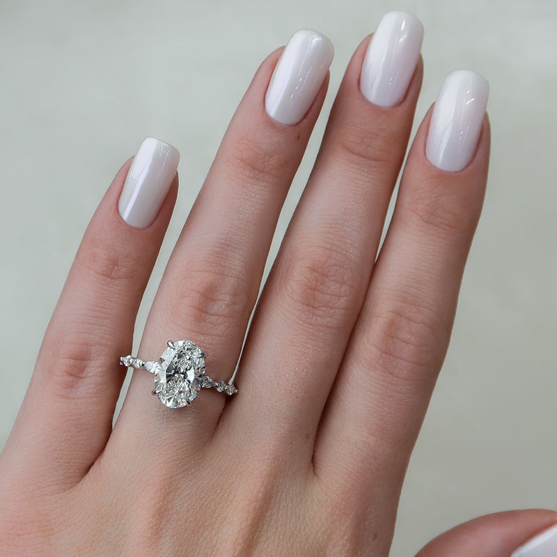 1.0 - 3.0 CT Oval Cut Lab Grown Diamond Hidden Halo & pave  Engagement Ring
