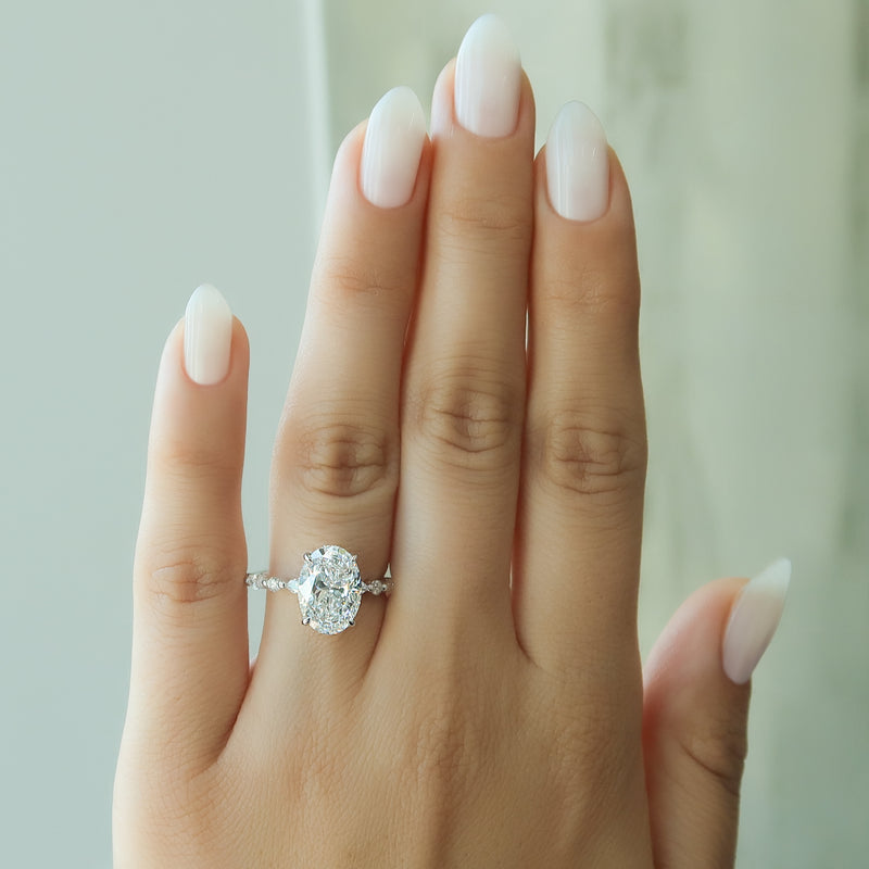 1.0 - 3.0 CT Oval Cut Lab Grown Diamond Hidden Halo & pave  Engagement Ring