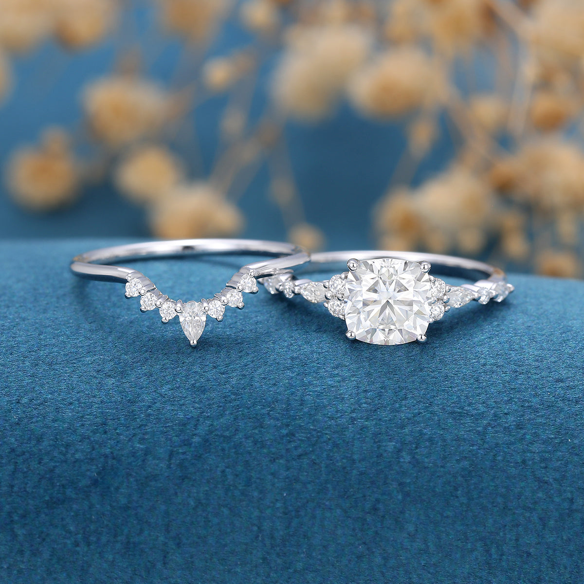 1.21 CT Cushion Shaped Moissanite Cluster Bridal Set - Camila Brown