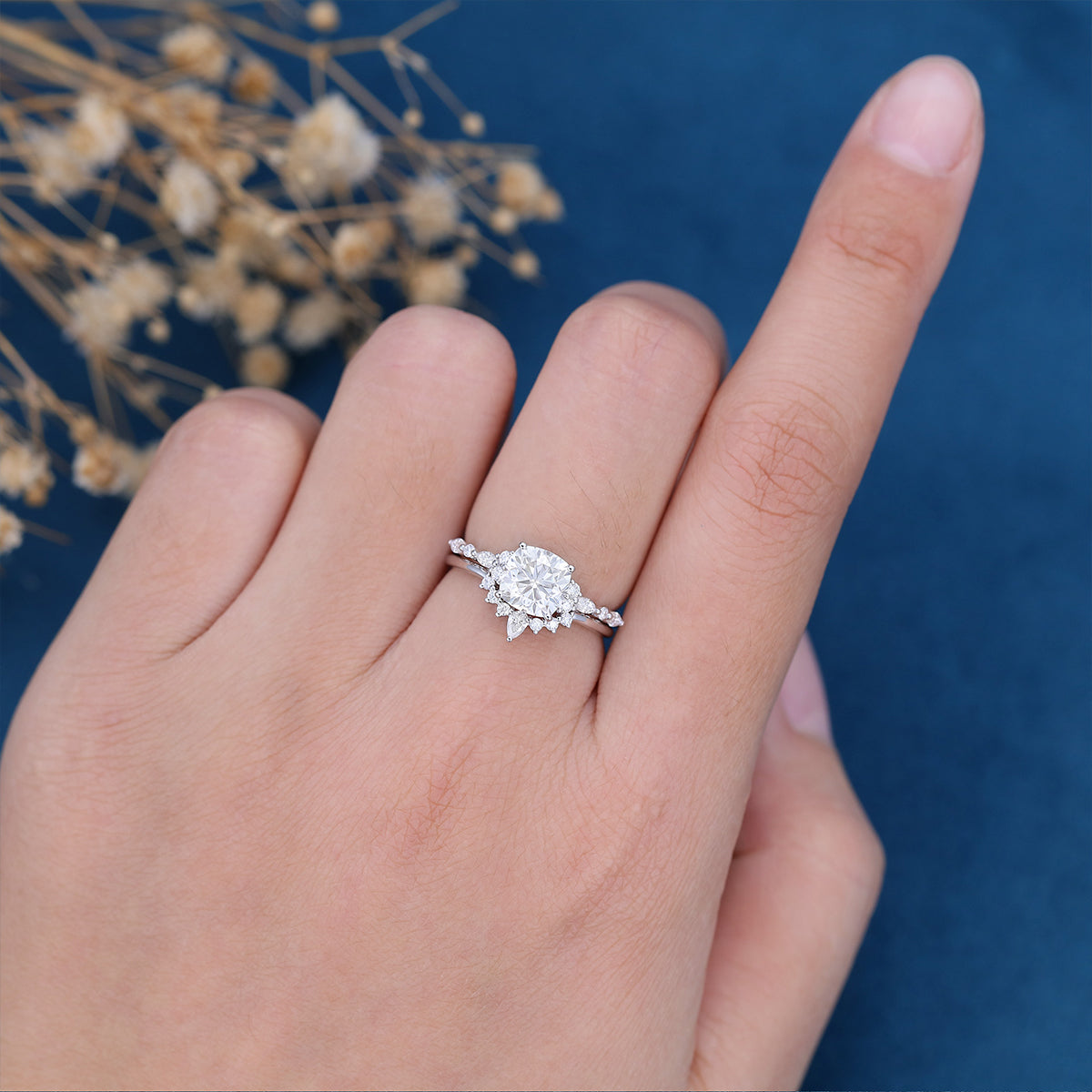 1.21 CT Cushion Shaped Moissanite Cluster Bridal Set - Camila Brown