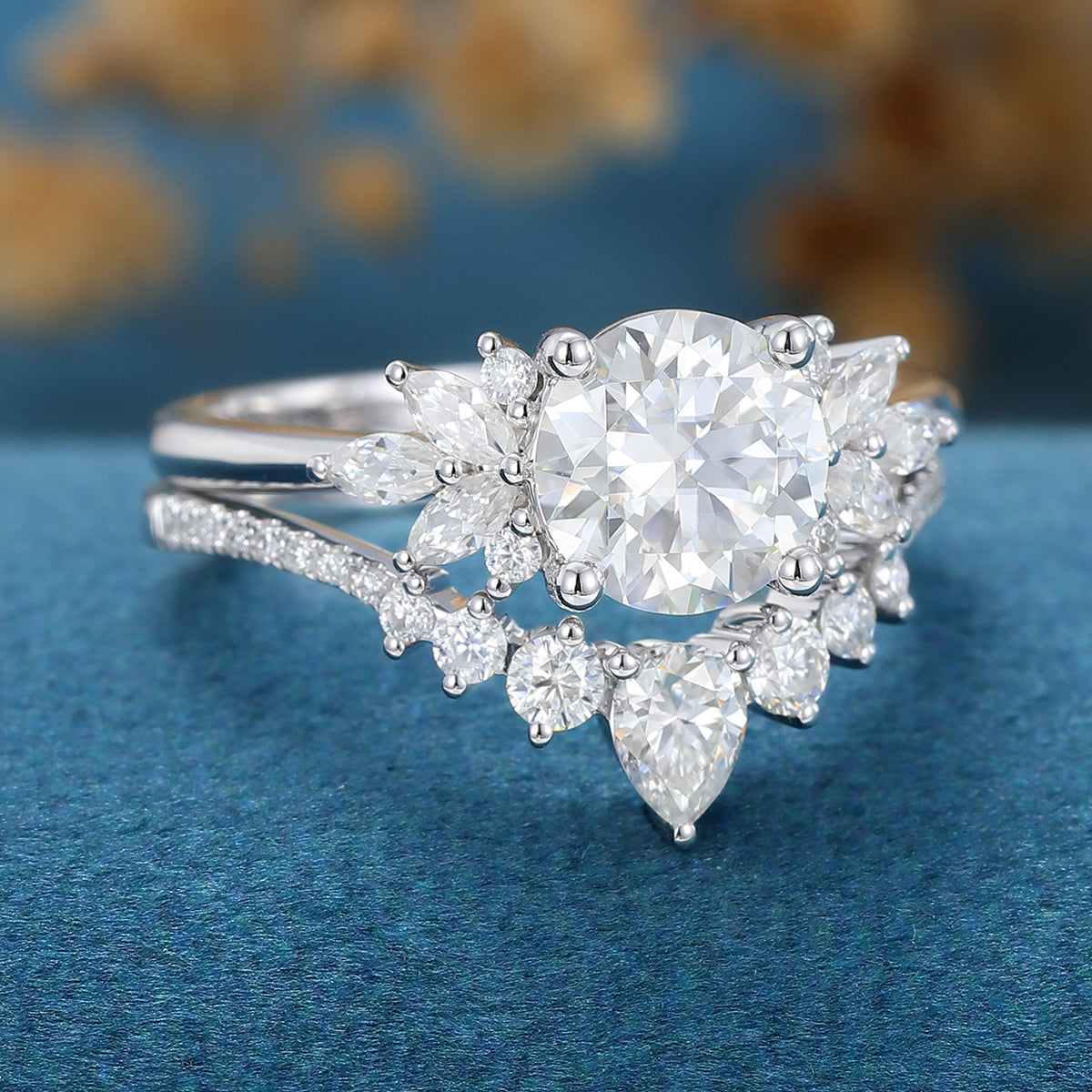 0.88 CT Round Shaped Moissanite Cluster Bridal Set - Camila Brown