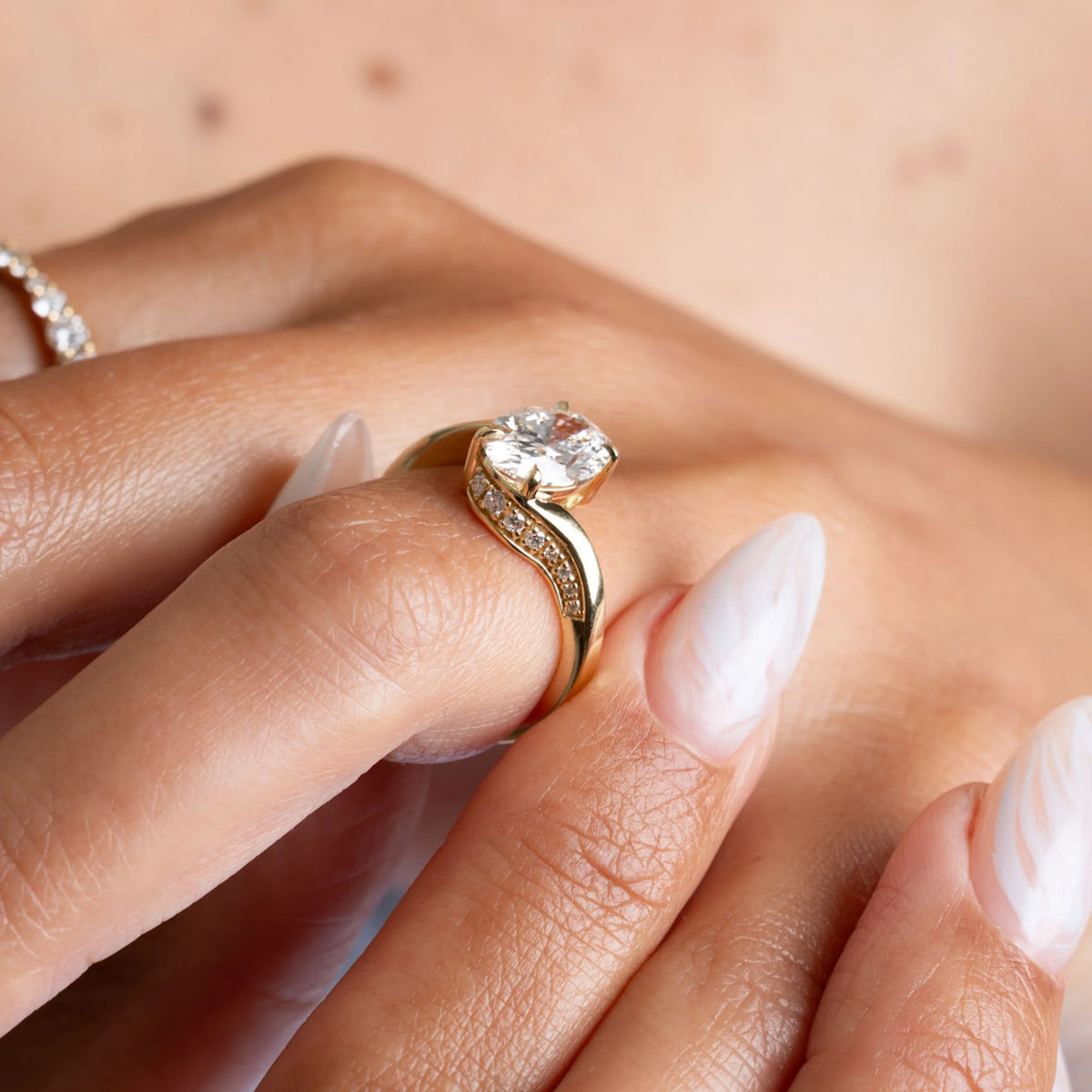 1.15 -3.15 CT Oval Lab Grown Diamond Bypass Engagement Ring