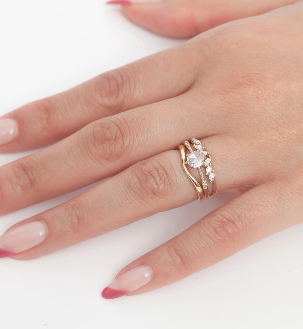 0.21 TCW Marquise CVD Diamond Curved Wedding Band