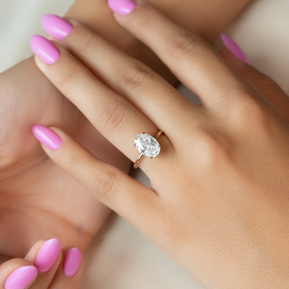 Oval cut CVD diamond solitaire engagement ring in platinum setting