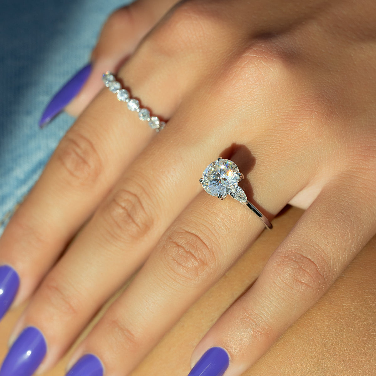 2.0 - 3.0 CT Round Cut Lab Grown Diamond Three Stone Style Engagement Ring