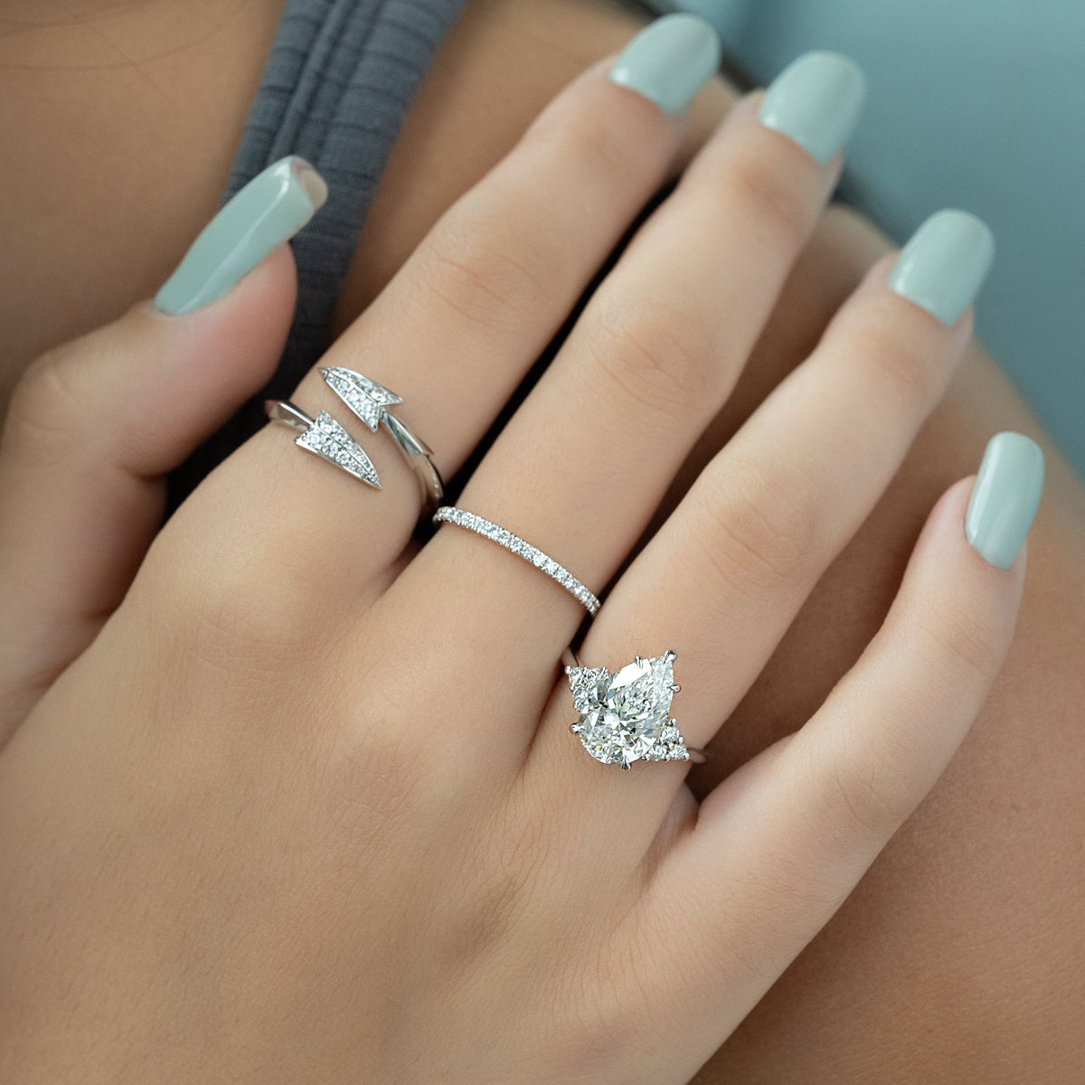 1.0 - 3.0  CT Pear Cut  Lab Grown Diamond Cluster Engagement Ring
