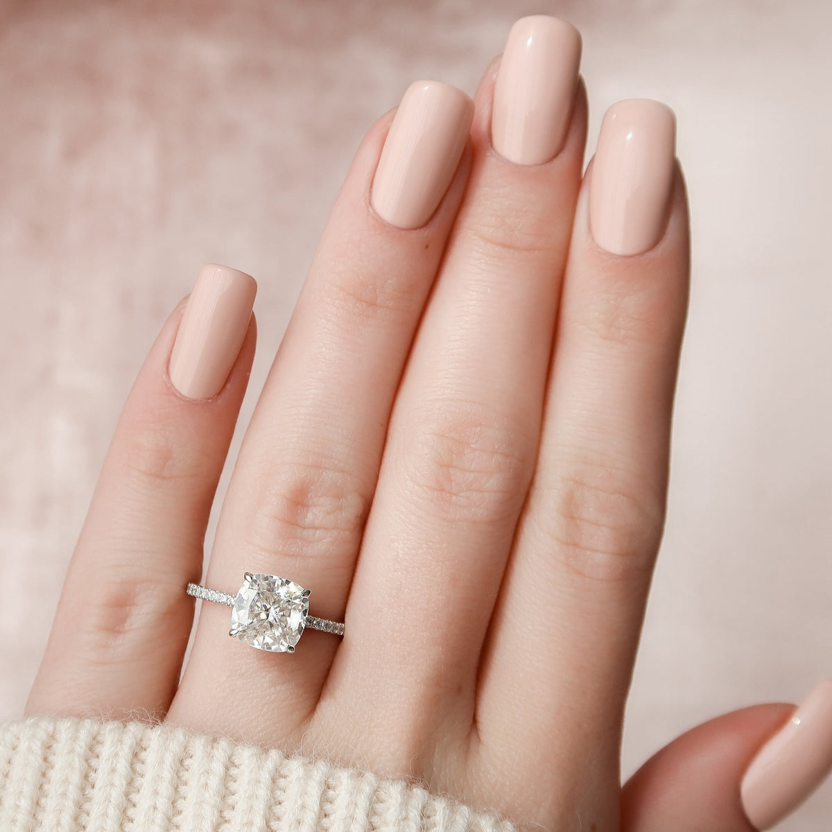 2.0 - 3.0 CT Cushion Cut Lab Grown Diamond Hidden Halo & Pave Engagement Ring