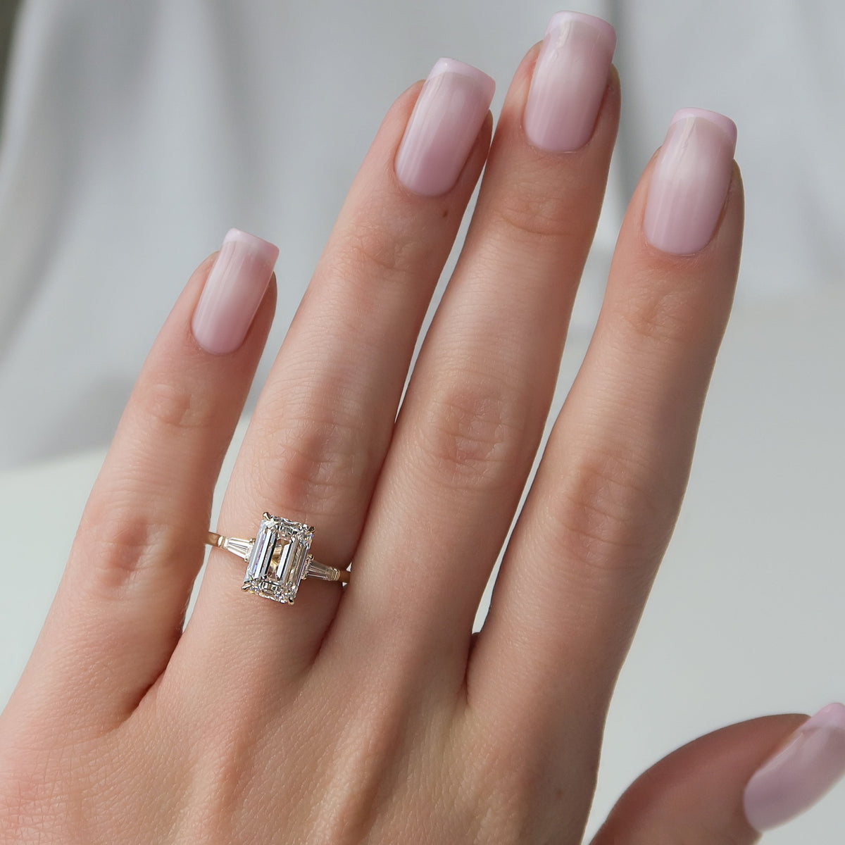 2.0 - 4.0 CT Emerald Cut  Lab Grown Diamond Three Stone Engagement Ring