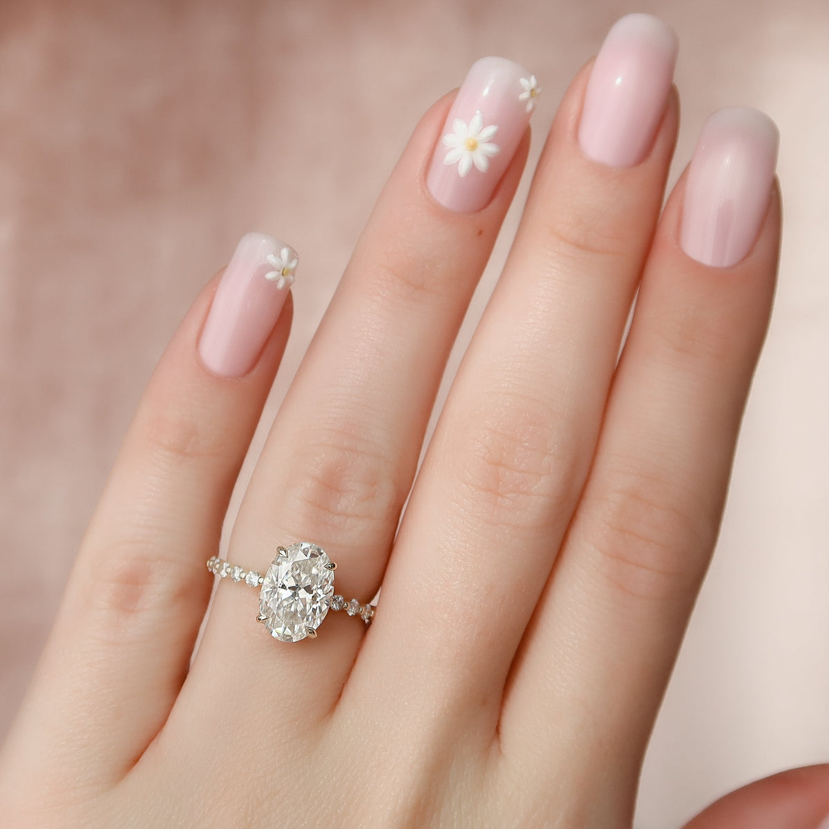 1.50 - 3.50 CT Oval Cut Lab Grown Diamond Hidden Halo & Pave Engagement Ring
