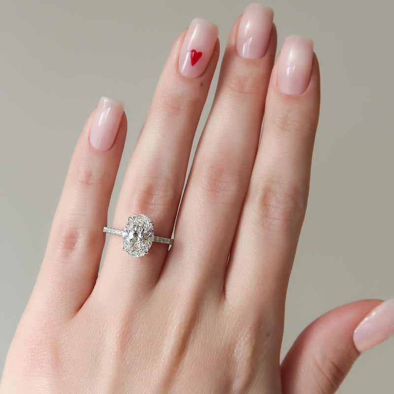 Oval cut moissanite pave setting engagement ring in platinum, 1.0-3.0 CT