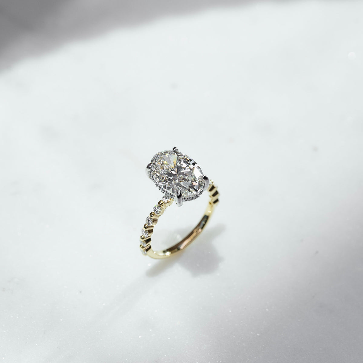 1.50 - 3.50 CT Oval Cut Lab Grown Diamond Hidden Halo & Pave Engagement Ring