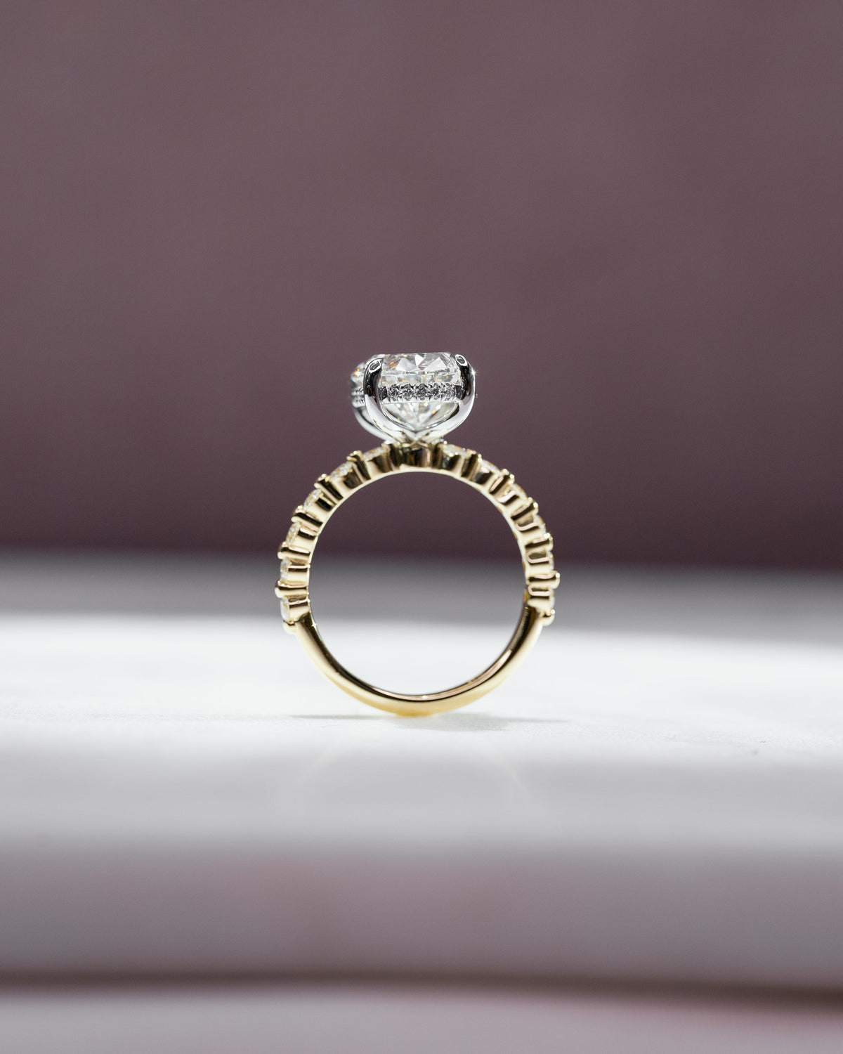 1.50 - 3.50 CT Oval Cut Lab Grown Diamond Hidden Halo & Pave Engagement Ring