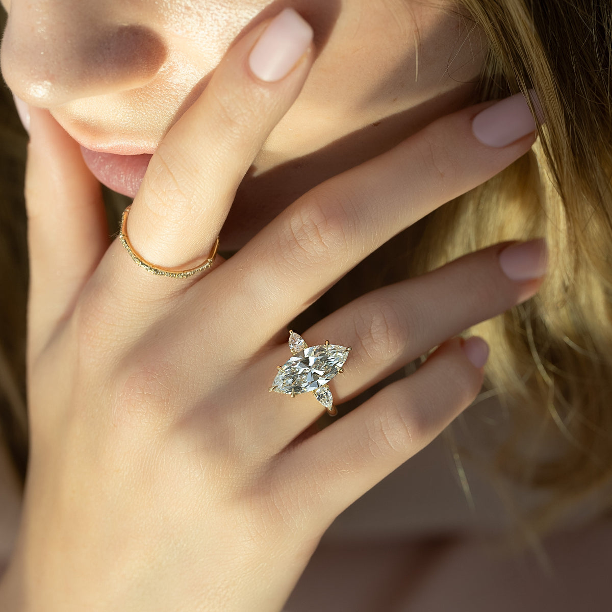 2.0 - 4.0 CT Marquise shaped  Lab Grown Diamond Three Stone Engagement Ring