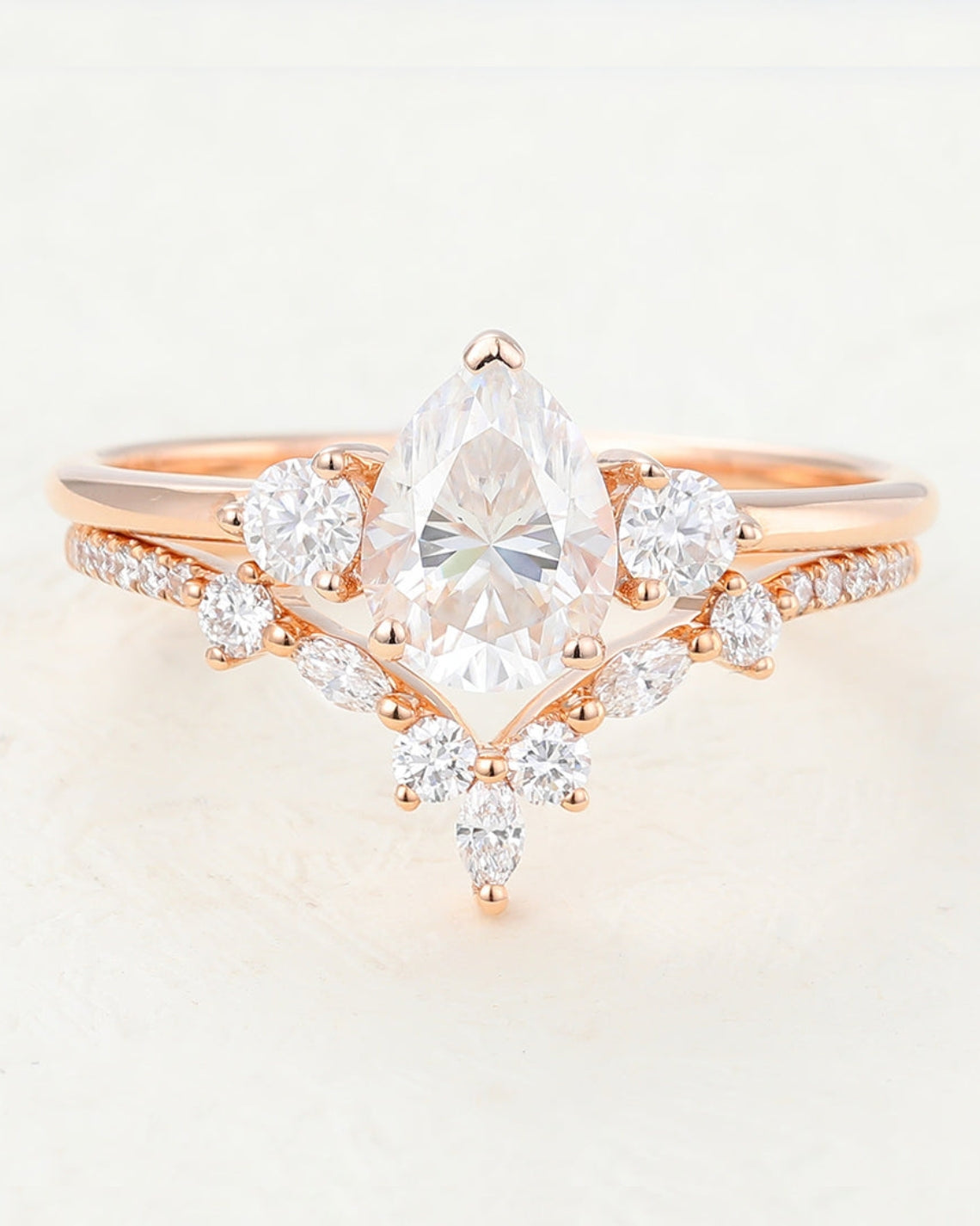 1.0 CT Pear Moissanite Three Stones Bridal Ring Set - Camila Brown