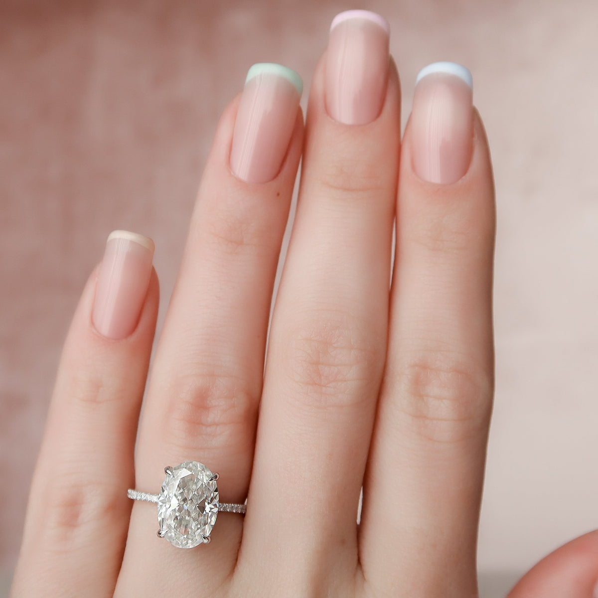 2.0 -4.0 CT Oval Cut Lab Grown Diamond Hidden Halo & Pave Engagement Ring