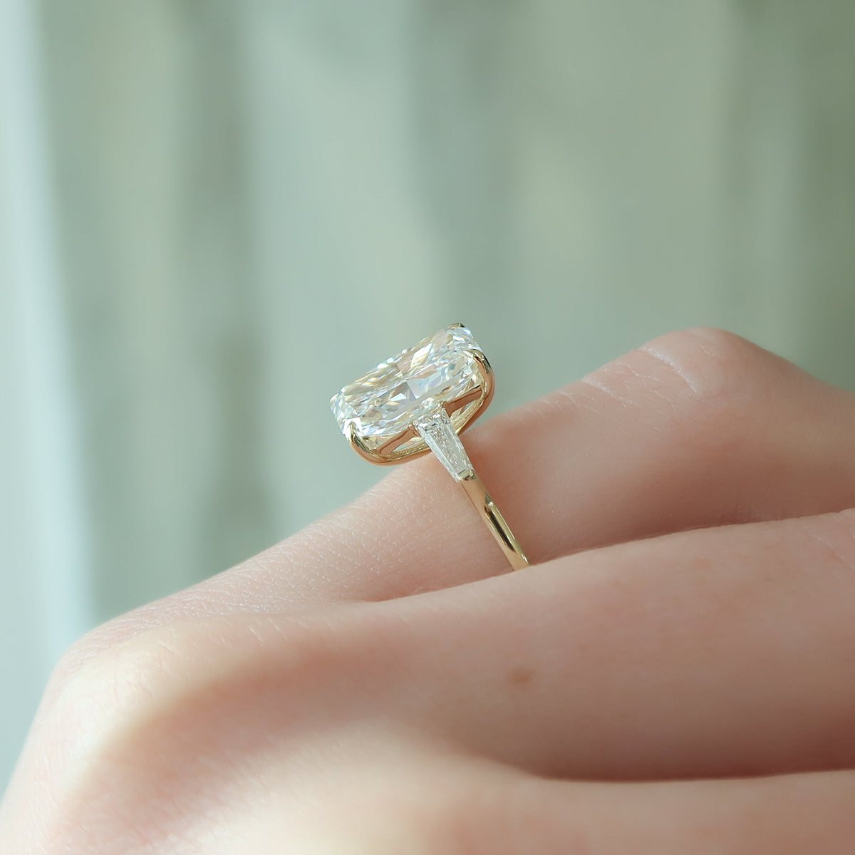 2.0 - 4.0  CT Radiant Cut Lab Grown Diamond Three Stone Style Engagement Ring
