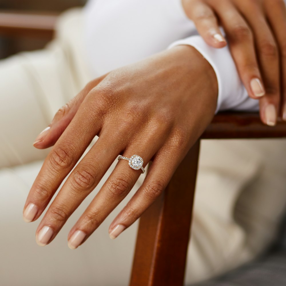 1.0 Carats Lab Grown Diamond Round Shape E-VS1 Halo & Pave Engagement Ring - Camila Brown