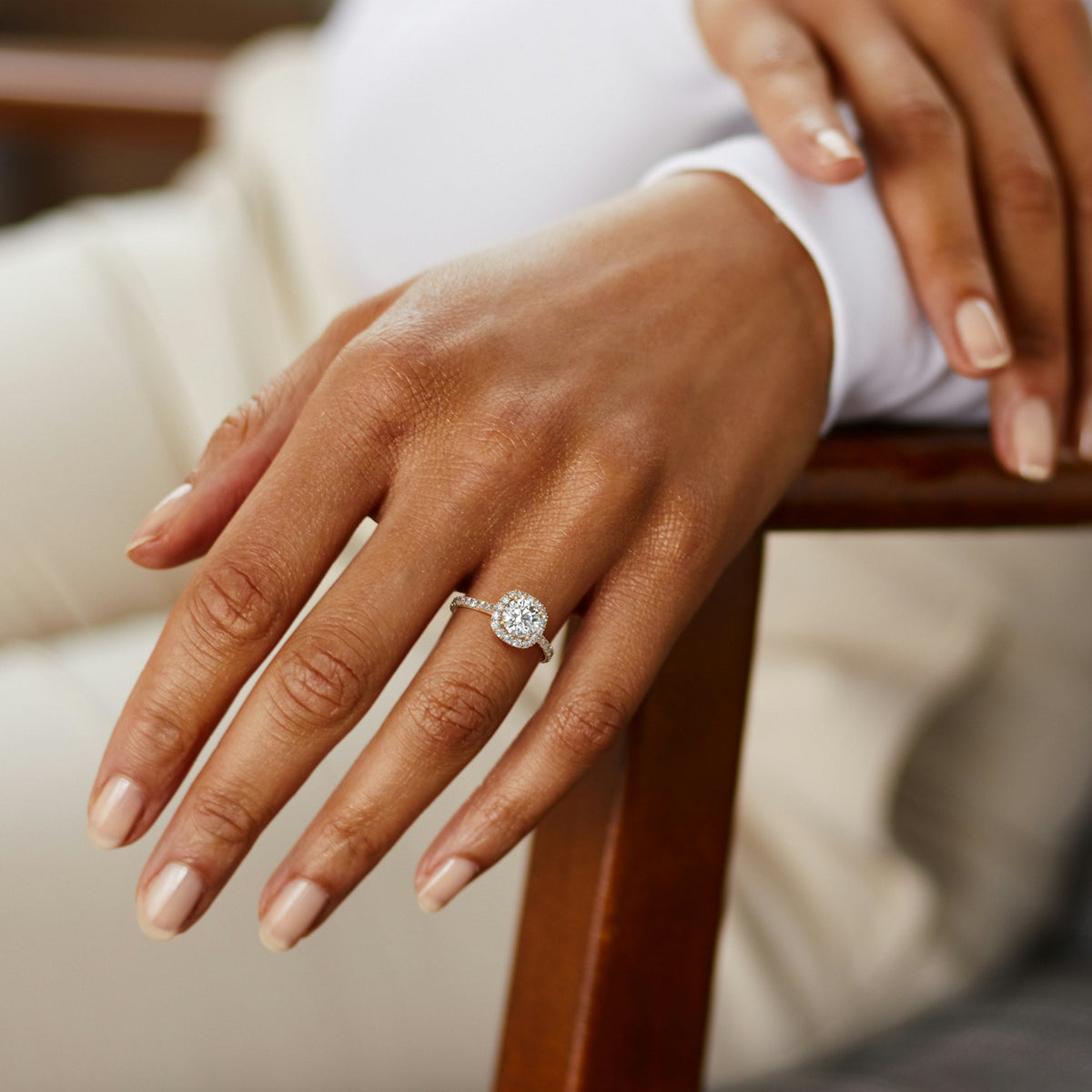 1.0 Carats Lab Grown Diamond Round Shape E-VS1 Halo & Pave Engagement Ring - Camila Brown
