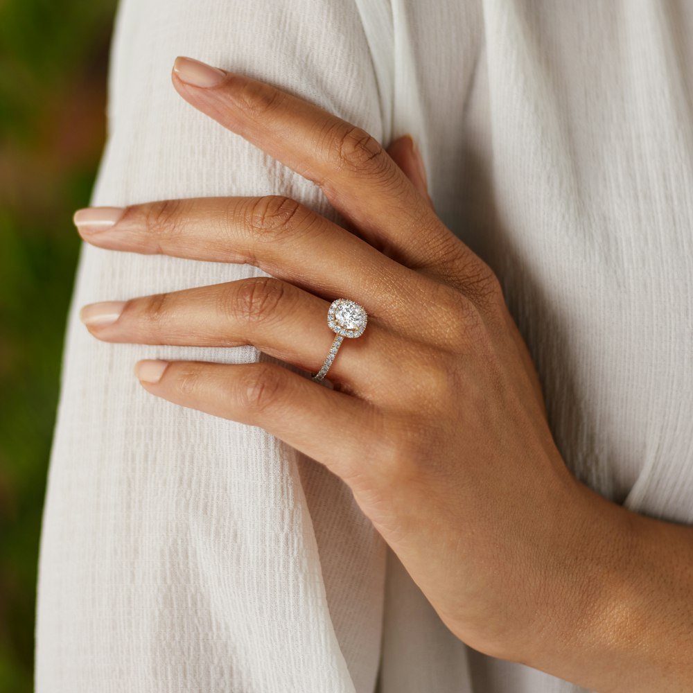 1.0 Carats Lab Grown Diamond Round Shape E-VS1 Halo & Pave Engagement Ring - Camila Brown