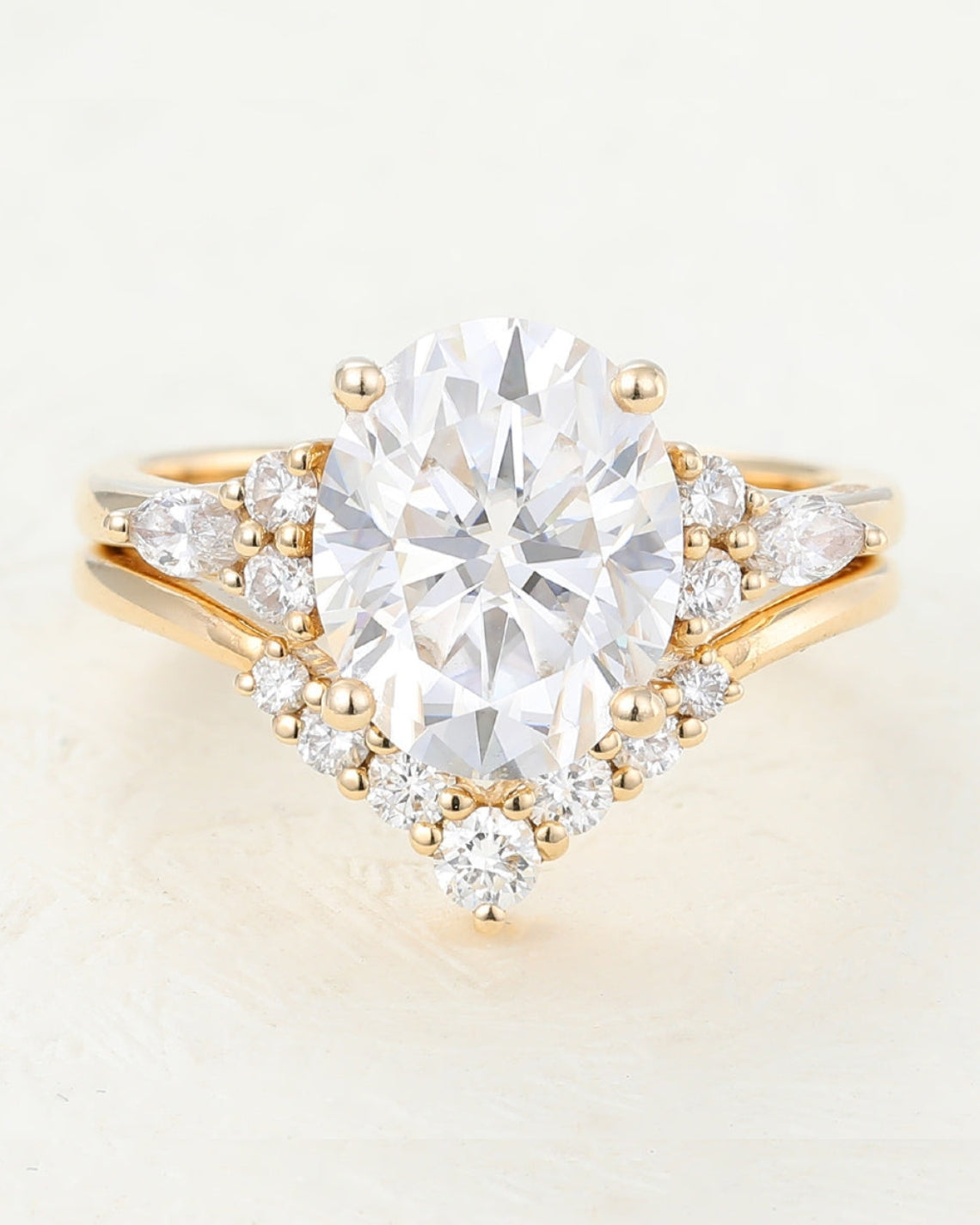 3.0 CT Oval Moissanite Cluster Bridal Ring Set - Camila Brown