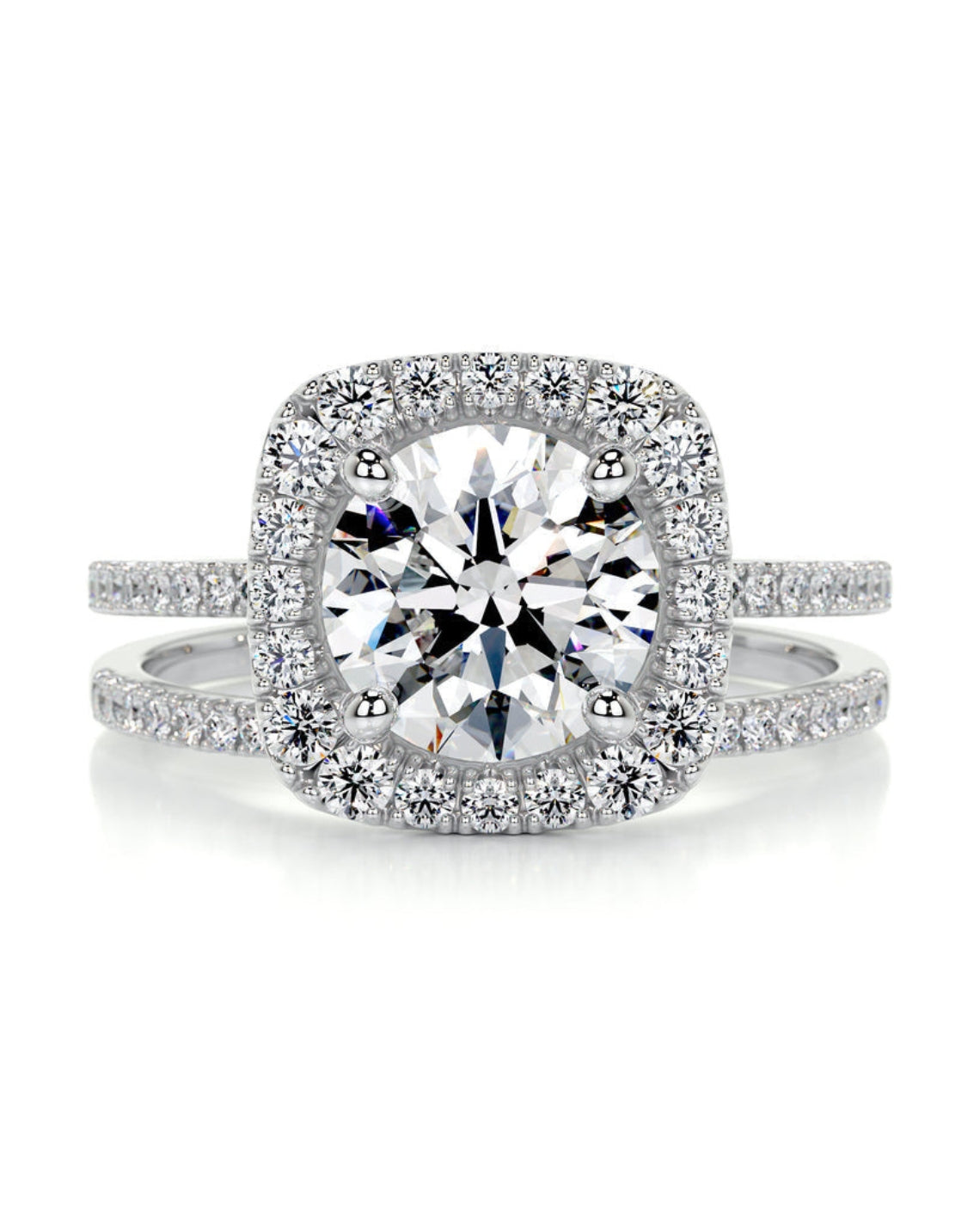 2.0 CT Round Shaped F-VS Loose Diamond Bridal Set With Halo & Pave Setting - Camila Brown