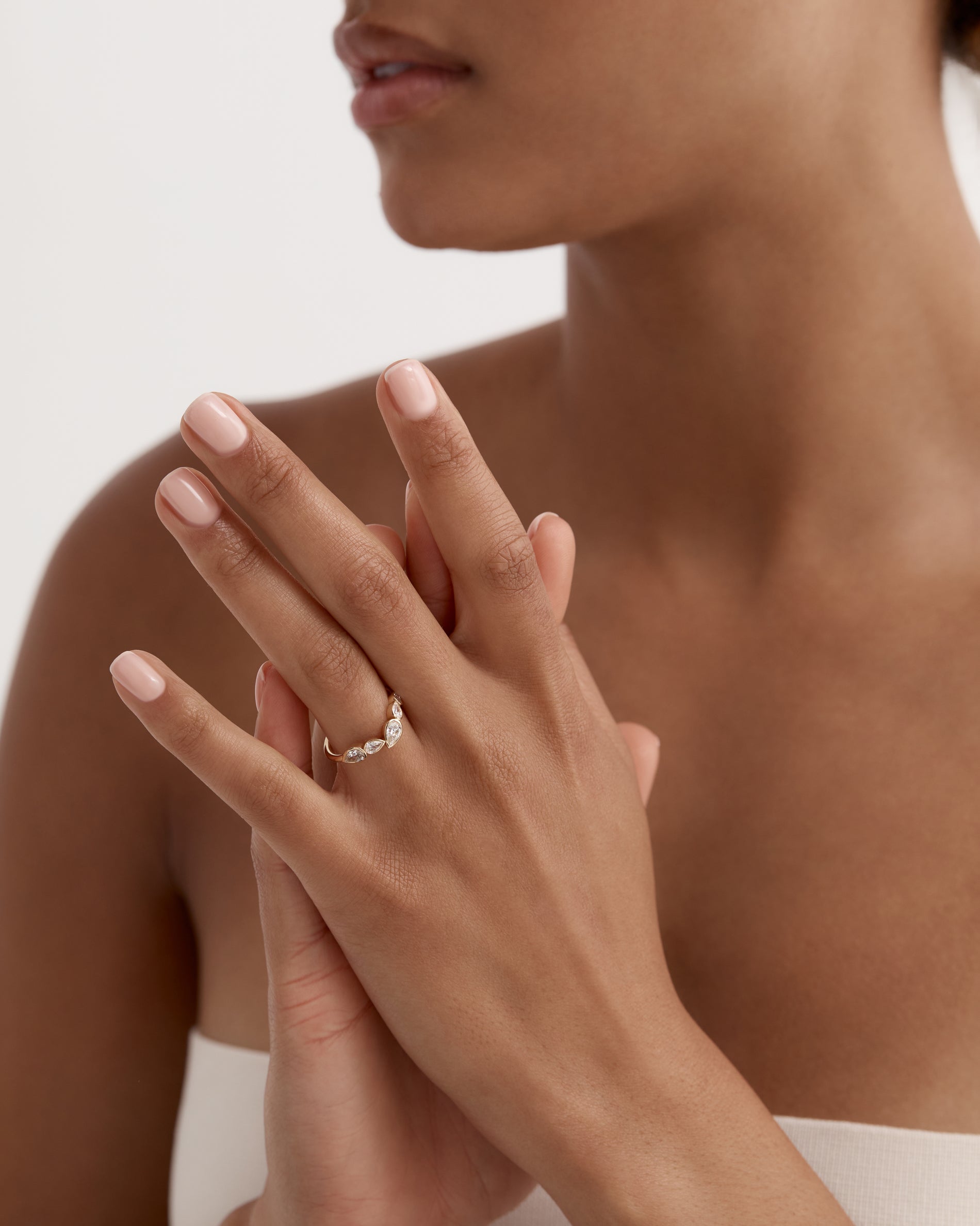 0.80 TCW Pear EF-VVS Diamond Bezel Wedding Band