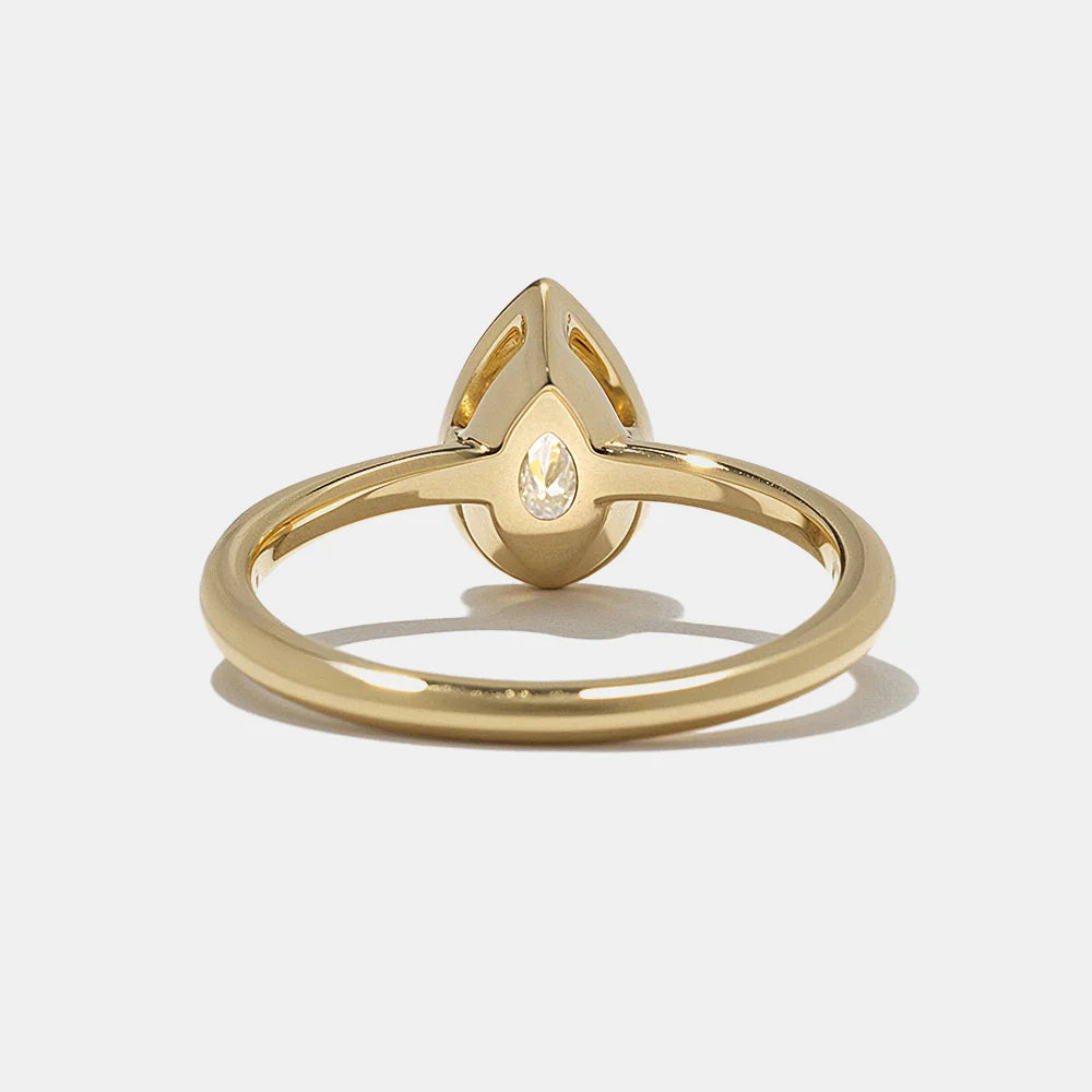 0.75 -2.50 CT Pear Lab Grown Diamond Half Bezel Solitaire Engagement Ring