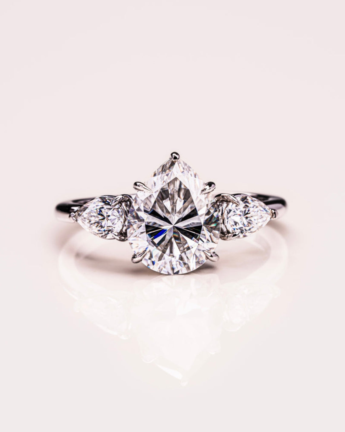 1.09 - 3.09 CT Pear F/VS2 CVD Diamond Three Stone Style Engagement Ring - Camila Brown