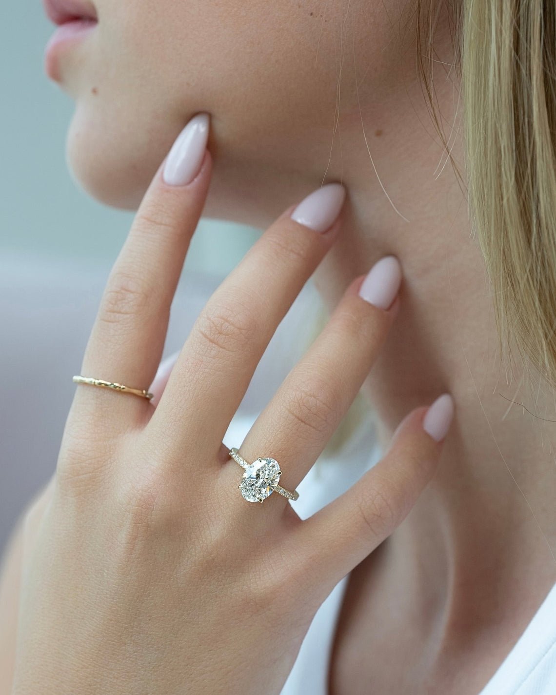 2.0 -4.0 CT Oval Cut Lab Grown Diamond Pave Engagement Ring