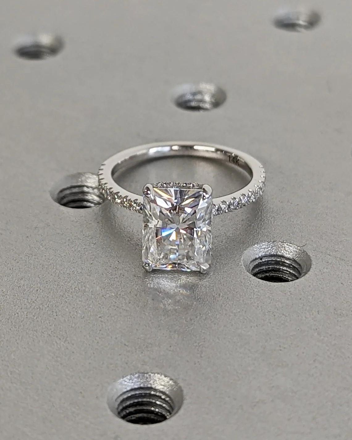 1.50-3.50 CT Radiant Lab Grown Diamond Pave Setting Engagement Ring