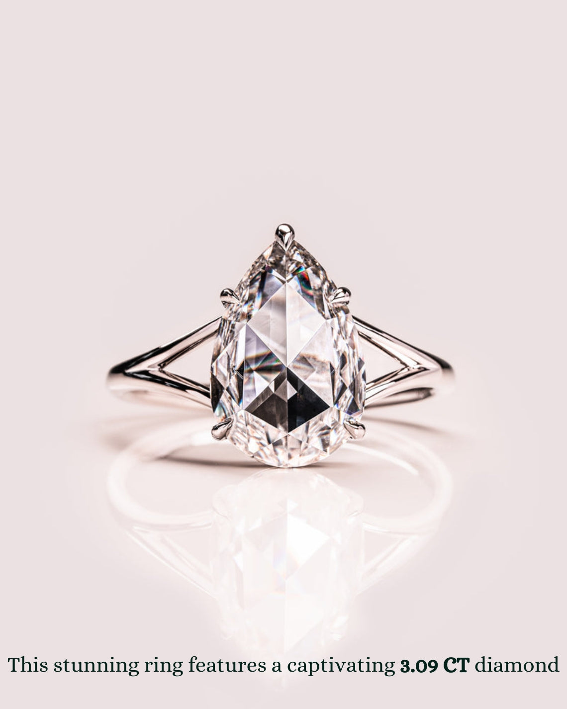 1.09 - 3.09 CT Pear E/VS1 CVD Diamond Solitaire Split Shank Engagement Ring - Camila Brown