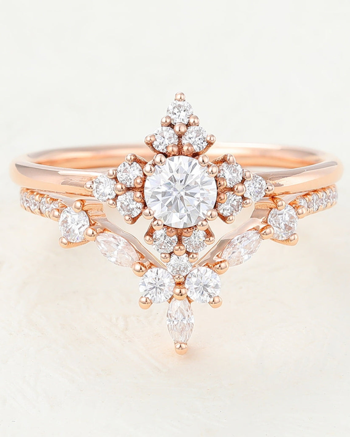 0.22 CT Round Moissanite Cluster Bridal Ring Set - Camila Brown