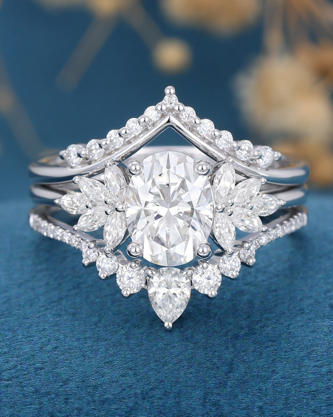 1.33 CT Oval Shaped Moissanite Cluster Bridal Set - Camila Brown