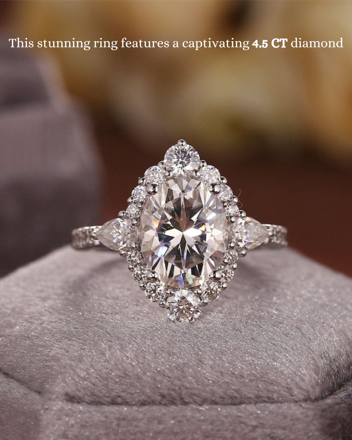 2.5 - 4.5 CT Oval F/VS1 CVD Diamond Halo Pave Setting Engagement Ring - Camila Brown