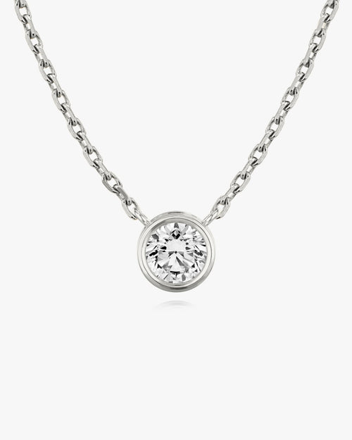 0.10 CT-1.0 CT Round Bezel Solitaire F/VS Lab Grown Diamond Necklace - Camila Brown
