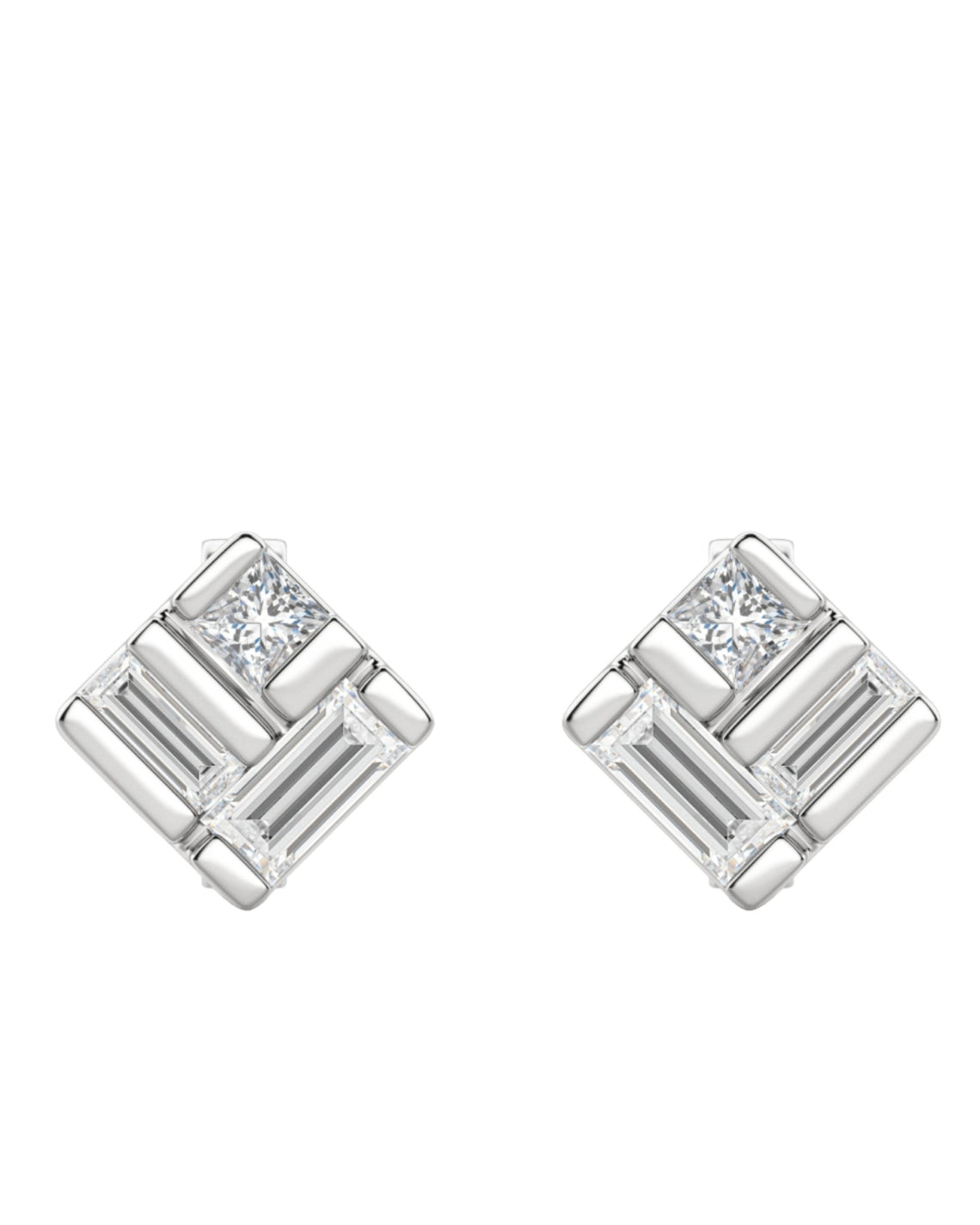 0.40 TCW Princess & Straight Baguette Cut Moissanite Bar Setting Stud Earrings - Camila Brown