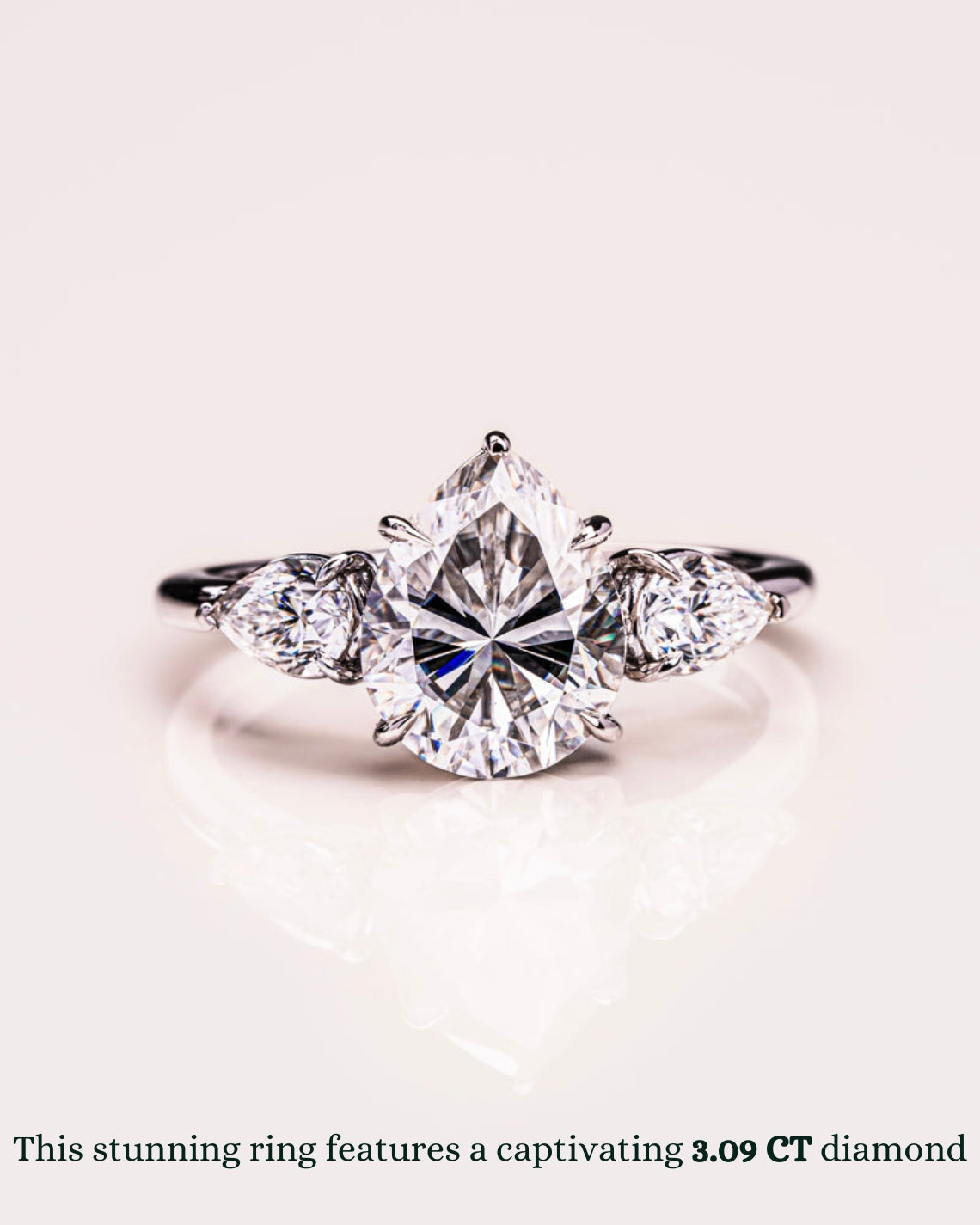 1.09 - 3.09 CT Pear F/VS2 CVD Diamond Three Stone Style Engagement Ring - Camila Brown