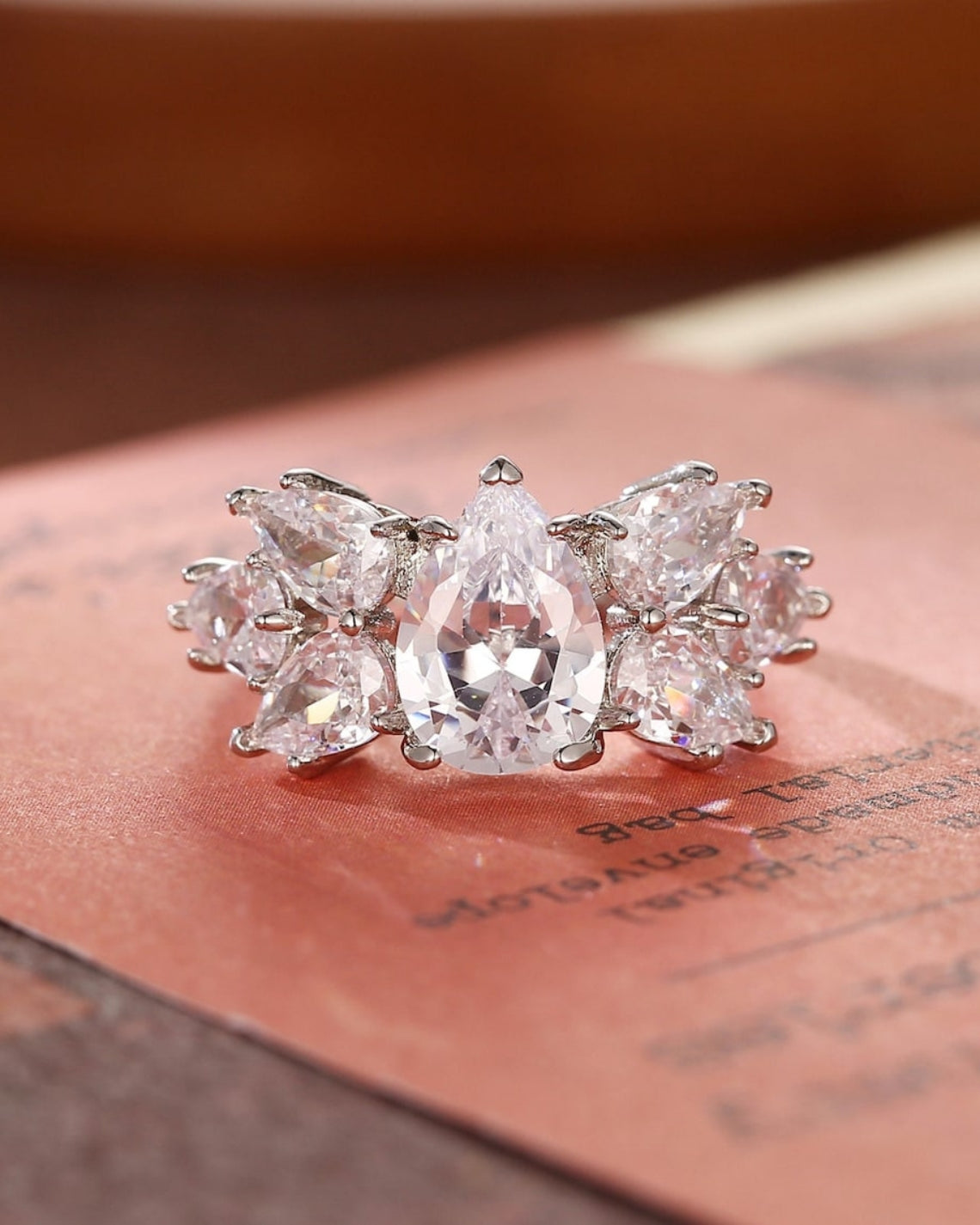 1.0 - 3.0 CT Pear F/VS1 CVD Diamond Cluster Engagement Ring - Camila Brown