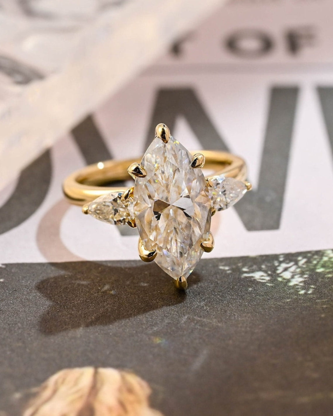 1.0 - 3.0 CT Marquise F/VS1 CVD Diamond Three Stone Style Engagement Ring - Camila Brown