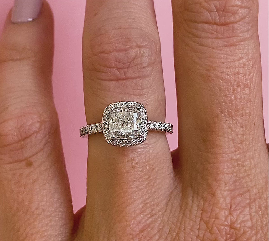 1.50 Carats Lab Grown Diamond Cushion Shape E-VS1 Halo Engagement Ring - Camila Brown