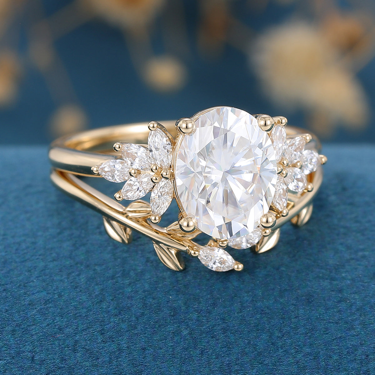 2.72 CT Oval Shaped Moissanite Cluster Bridal Set - Camila Brown