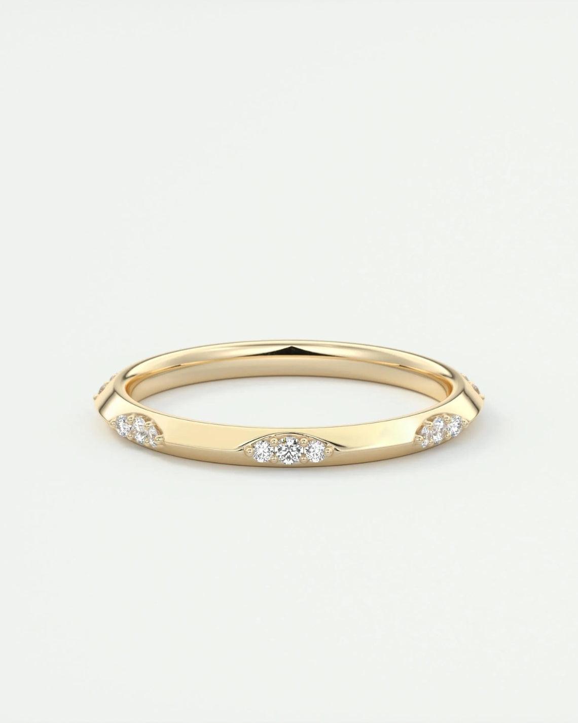 0.09 Round Cut Flush Moissanite Bridal Wedding Band - Camila Brown