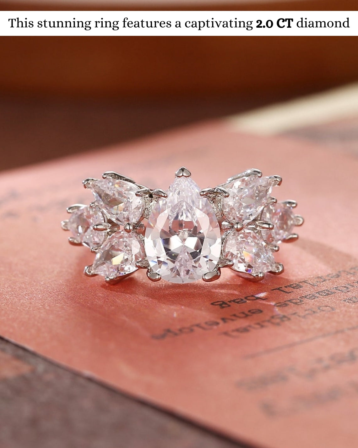 1.0 - 3.0 CT Pear F/VS1 CVD Diamond Cluster Engagement Ring - Camila Brown