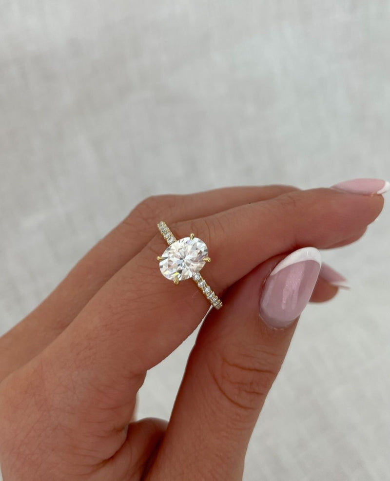 1.50 CT Oval E/VVS2 CVD Diamond Hidden Halo Pave Setting Engagement Ring - Camila Brown