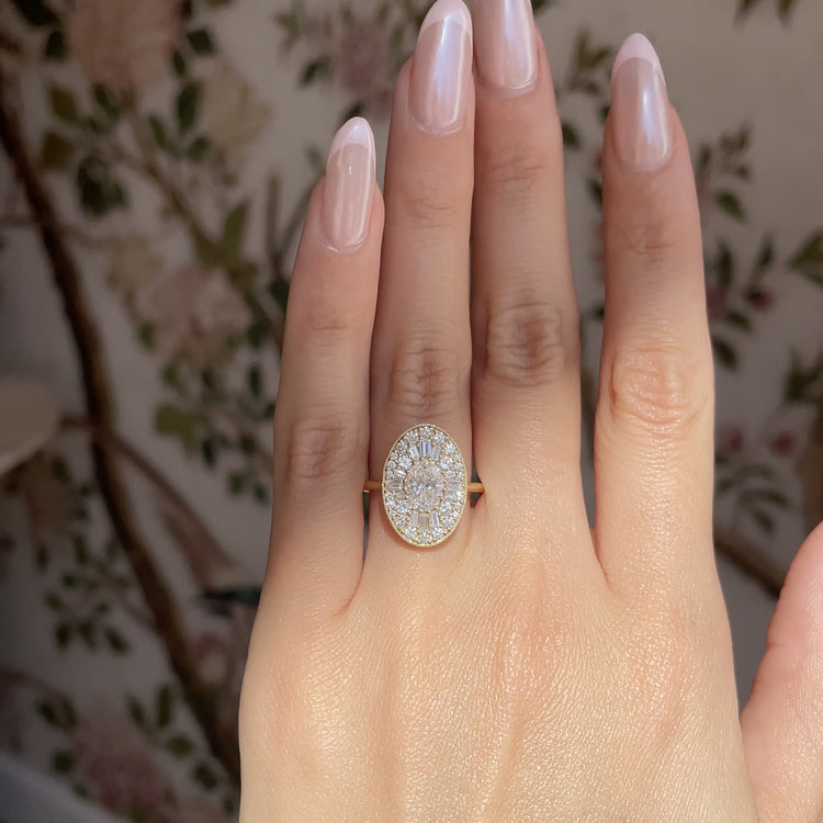 0.70 CT Oval cut Lab Grown Ballerina Setting Engagement Ring